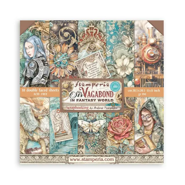 Χαρτιά scrapbooking 10τεμ, 20.3×20.3cm Stamperia, Sir Vagabond in Fantasy World
