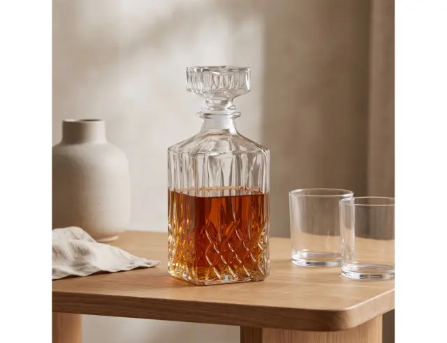 Καράφα ουίσκι Excellent Houseware γυάλινη με πώμα, χωρητικότητας 900ml, 9x9x23cm YE7300750