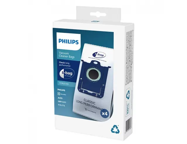 Σετ σακούλες φίλτρου Philips S-bag FC8021/03 μακράς διάρκειας, με χωρητικότητα 3L - 4 ΤεμάχιαFC8021/03