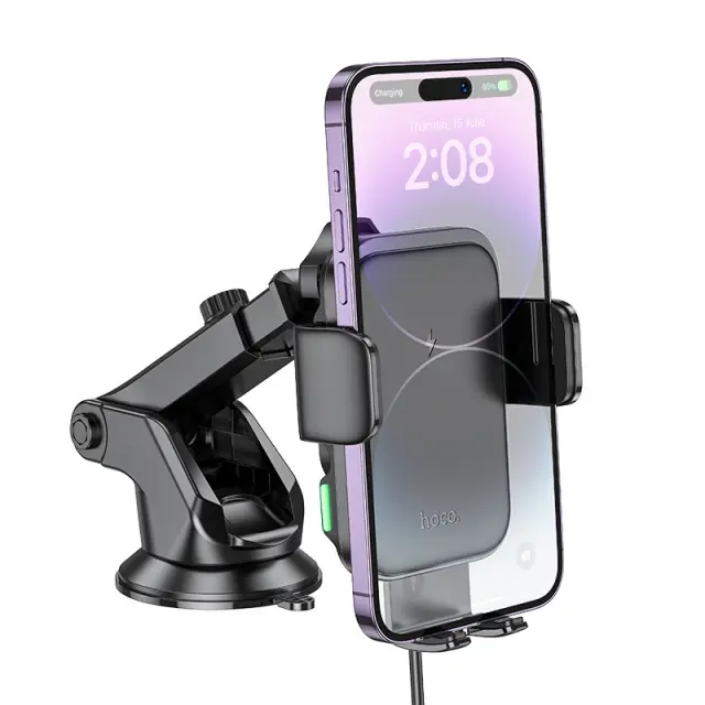 Βάση Στήριξης Αυτοκινήτου Hoco HW11 Jenny με με Wireless Fast Charger έως 15W και Δυνατότητα Επέκτασης Βραχίονα Μαύρη 4.5"-7.0" 3