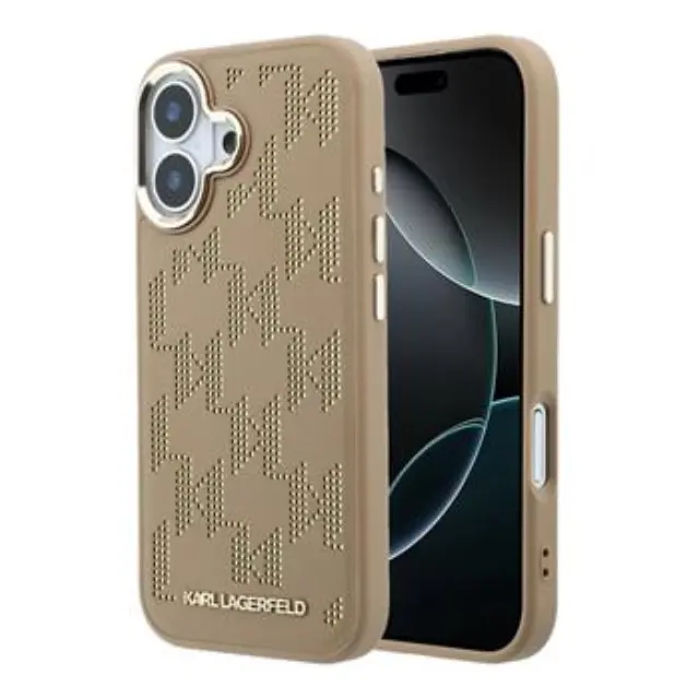 Karl Lagerfeld PU Perforated Monogram MagSafe Case for iPhone 17 Beige