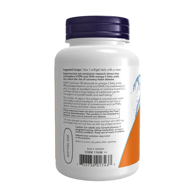 Now Foods Cod Liver Oil, Extra Strength 1,000 mg 3