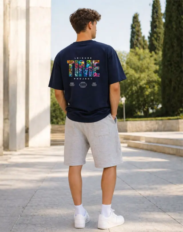 Noshame® Σετ T-shirt Oversized & Βερμούδα Navy-Γκρι με τύπωμα - 752618 - XXL