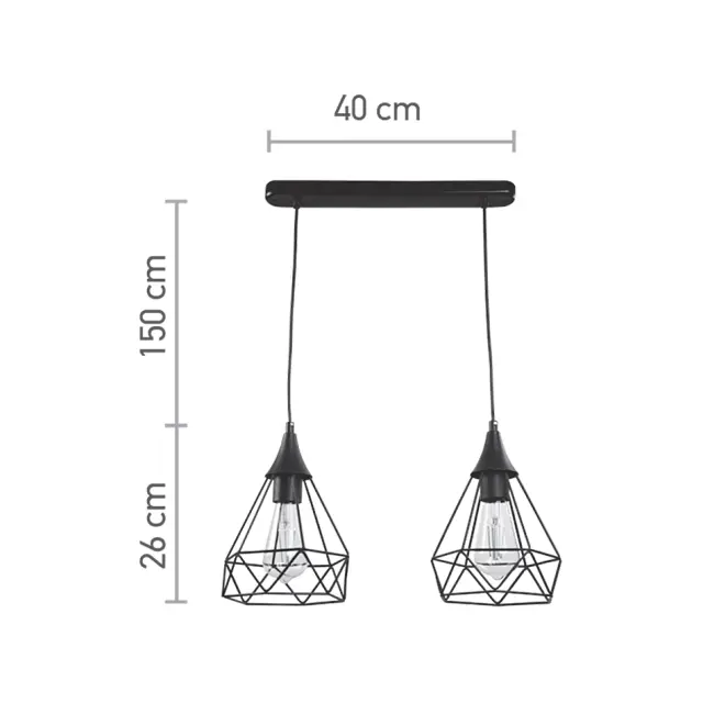 InLight Κρεμαστό φωτιστικό από μαύρο μέταλλο 2XE27 D:40cm (4024-2-BL-RAIL) 2