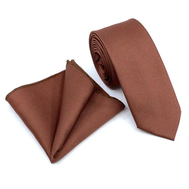 Κεραμιδί Terracotta Γραβάτα Oxford 6,5 cm με Ασορτί Μαντήλι