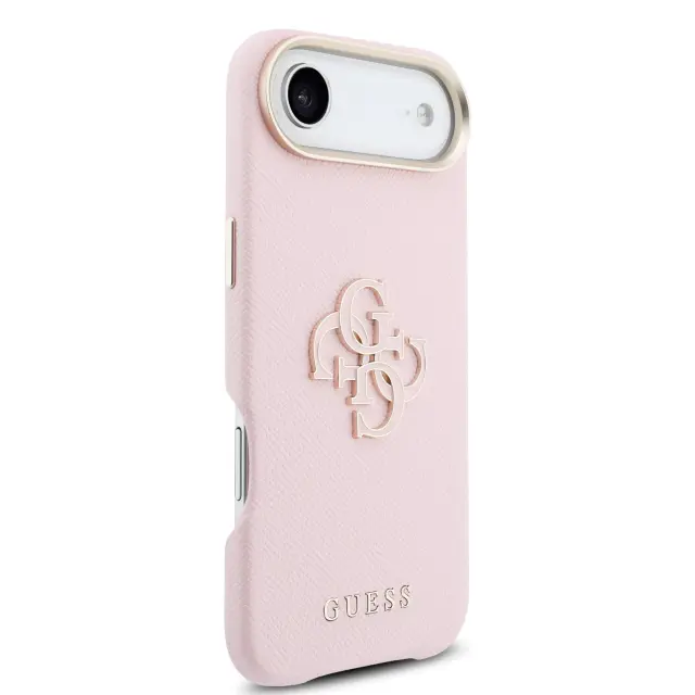 Guess PU Grained 4G Resin Metal Logo Case for iPhone 17 Pro Pink 2