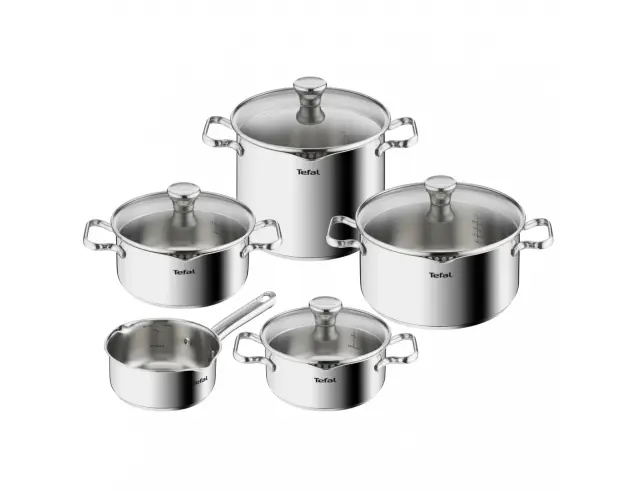 Σετ Μαγειρικά Σκεύη Tefal Duetto A705S936 με γυάλινο καπάκι και ανοξείδωτο ατσάλι, διαμέτρους 16cm, 20cm, 22cm και 24cm - 9 τεμάχια A705S936