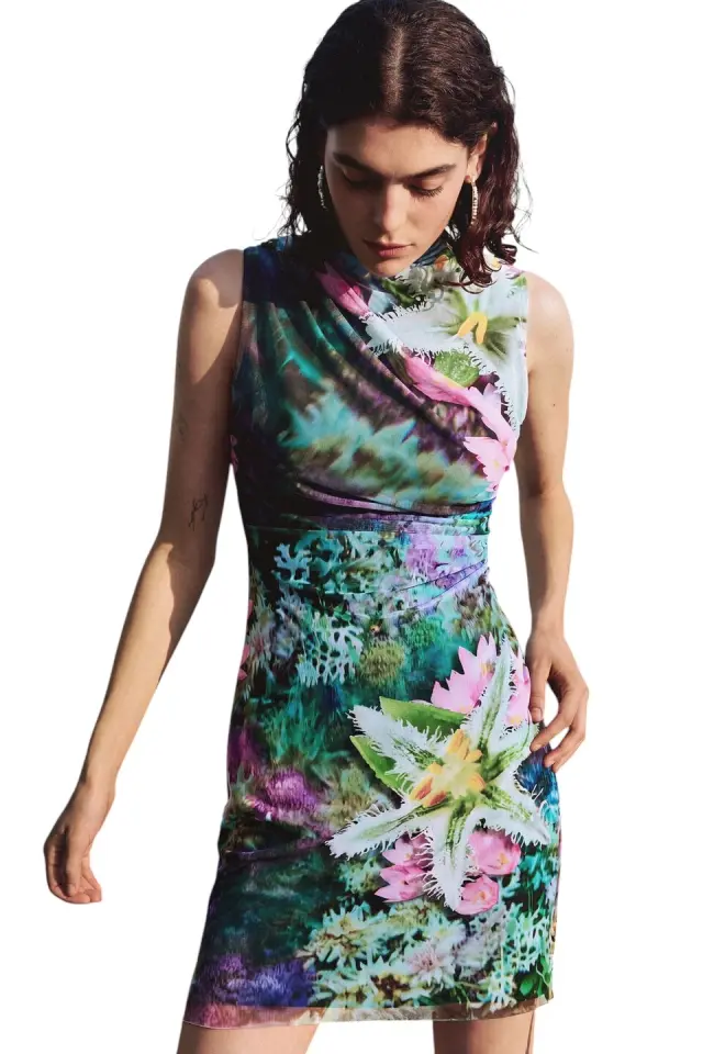 Desigual - Γυναικείο Κοντό Φόρεμα Carrington 26SWVK40-4031 Πράσινο