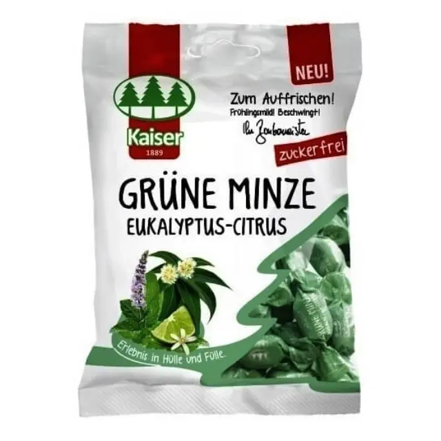 Kaiser Grune Minze Καραμέλες για το Βήχα με Δυόσμο,Ευκάλυπτο και Lime 60gr
