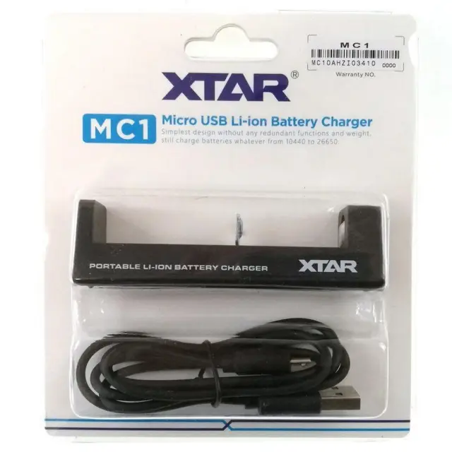 Φορτιστής Μπαταριών Βιομηχανικού Τύπου Xtar MC1 USB, 1 Θέσης με Ένδειξη Φόρτισης για Μπαταρίες από 10440 έως 22650 2