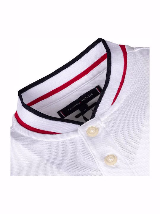 Tommy Hilfiger Ανδρικό Λευκό T-shirt με μπλε κόκκινο μάο Γιακά Άσπρο 3