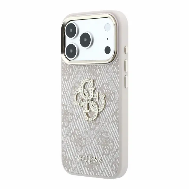 Guess PU 4G Strass Metal Logo Case for iPhone 18 Pro Pink 2
