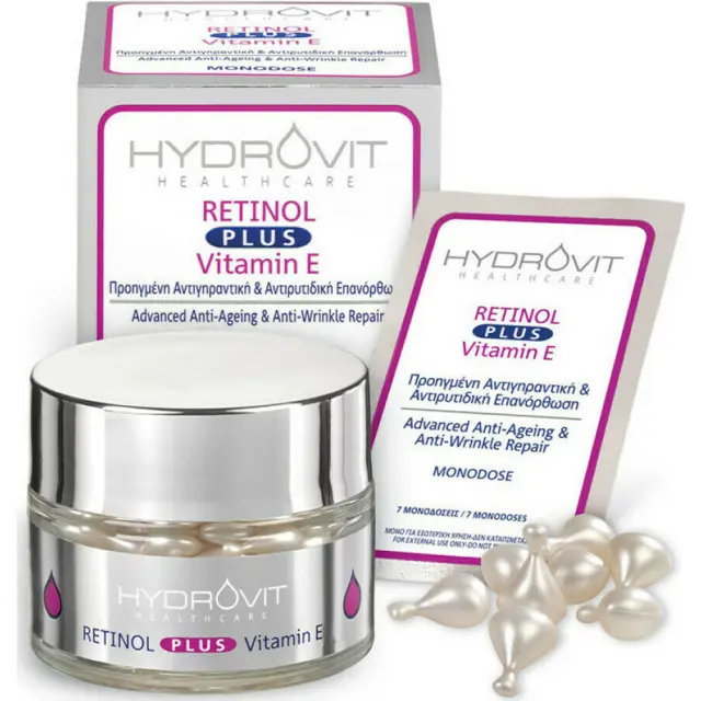 HYDROVIT Retinol Plus Vitamin E Monodoses Αντιγηραντικός Ορός Προσώπου με Βιταμίνη Ε σε Μονοδόσεις για Αντιγηραvτική & Αντιρυτιδική Επανόρθωση, 60caps 2