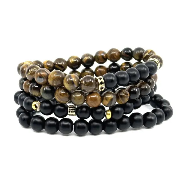 Tiger Eye Τετραπλό Ελαστικό Βραχιόλι με Πέτρες