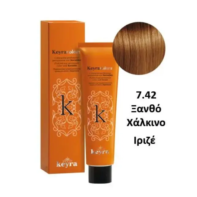 Keyra Επαγγελματική Βαφή Μαλλιών 100ml Νο7.42-Ξανθό Χάλκινο Ιριζέ
