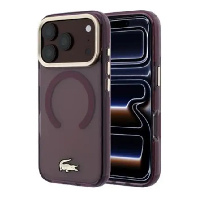 Lacoste PC/TPU Frosted Finish Gold Logo MagSafe Case for iPhone 18 Pro Max Burgundy