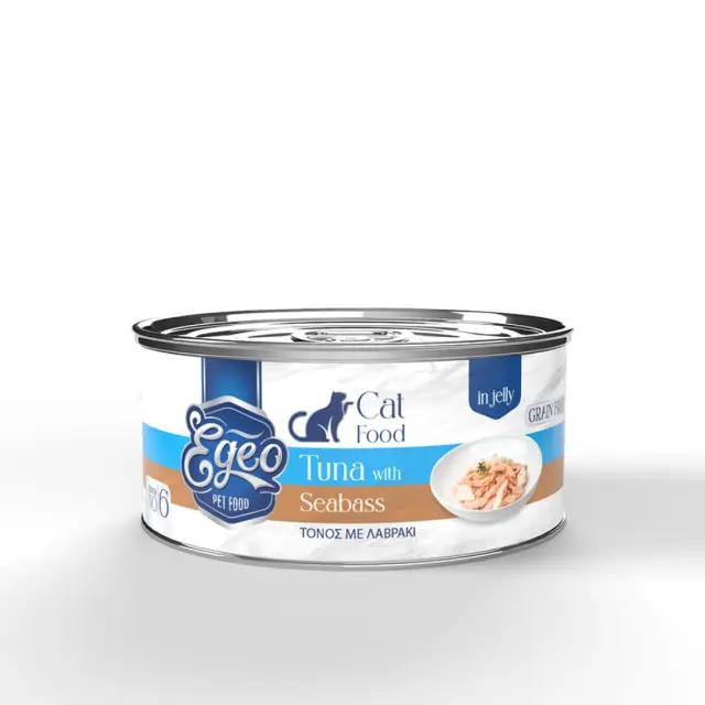 Egeo Υγρή Τροφή Adult Grain Free Γάτας Τόνος Με Λαβράκι Σε Ζελέ 85gr Μονόχρωμο