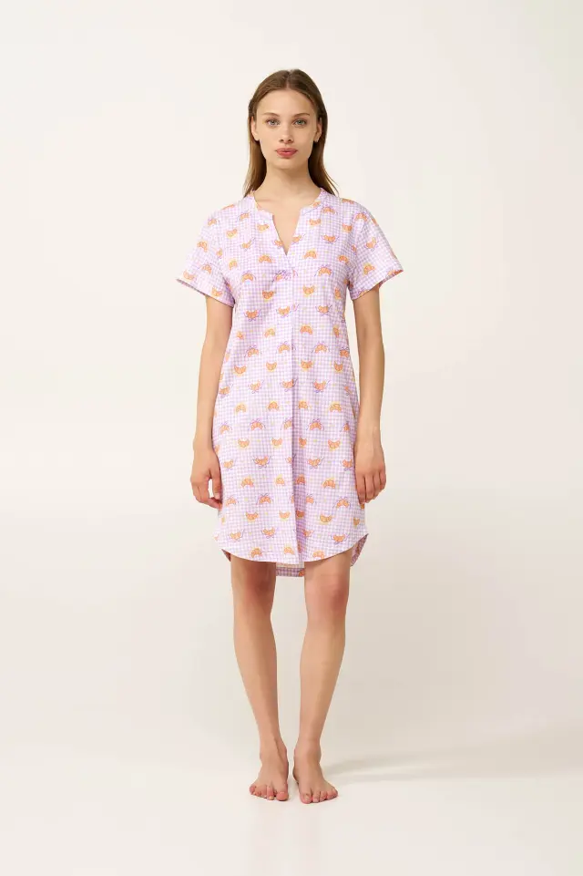 Βαμβακερό Νυχτικό με Πιέτα Vamp 24317 LILLA PASTEL