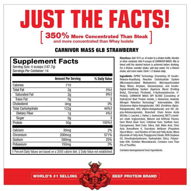 MuscleMeds Carnivor™ Mass 100% Beef Protein Mass Gainer Strawberry, 14 Servings 2