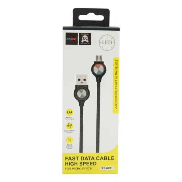 MicroUSB ΚΑΛΩΔΙΟ 2.4Α ΜΕ ΕΝΔΕΙΞΗ LED ANDOWL AN-QY-W081 3