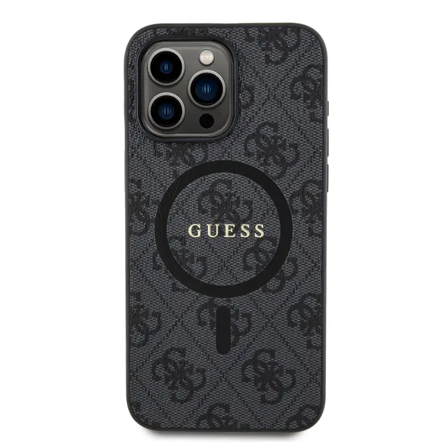 Guess PU Leather 4G Colored Ring MagSafe Case for iPhone 15 Pro Max Black 2