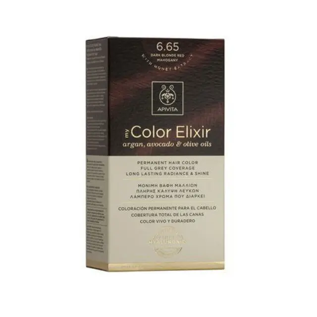 Apivita My Color Elixir Μόνιμη Βαφή Μαλλιών με Έλαιο Ελιάς, Argan και Αβοκάντο 6.65 Ξανθό Σκούρο Έντονο Χάλκινο