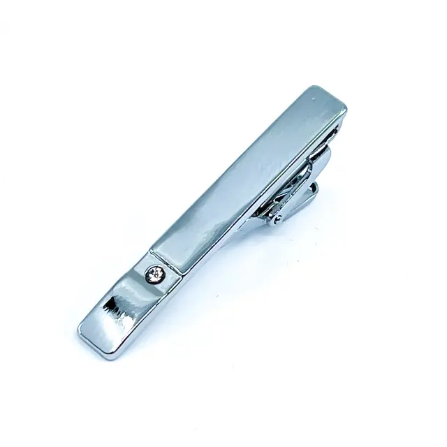 Ασημί Κλιπ Γραβάτας 4,5 cm με Στρας – LGTC-64 2