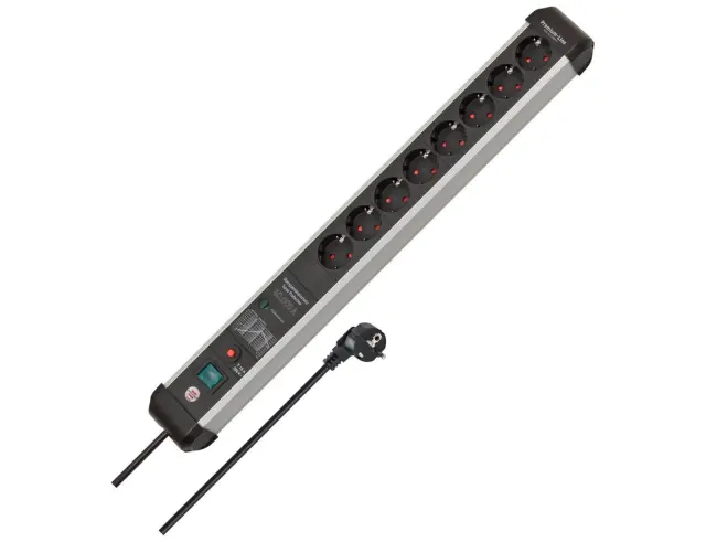Πολύπριζο Ασφαλείας Premium Protect Line Brennenstuhl - 8x Schuko - 60000A - Με Διακόπτη On/Off - Καλώδιο 3m - Ασημί / Μαύρο150141