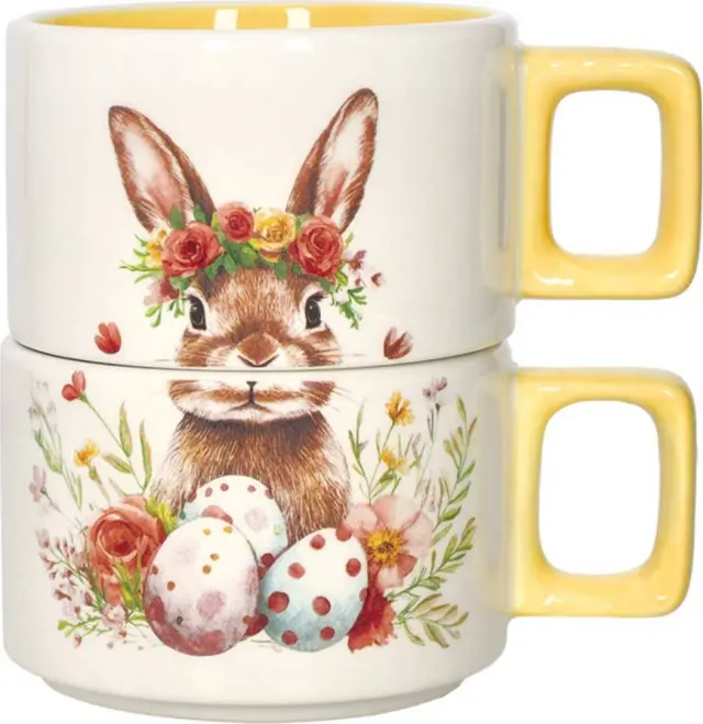 Brandani Σετ 2τμχ Κούπες Κεραμικές Sweet Bunny 9.5x9.5x6.5cm 300ml Κίτρινες