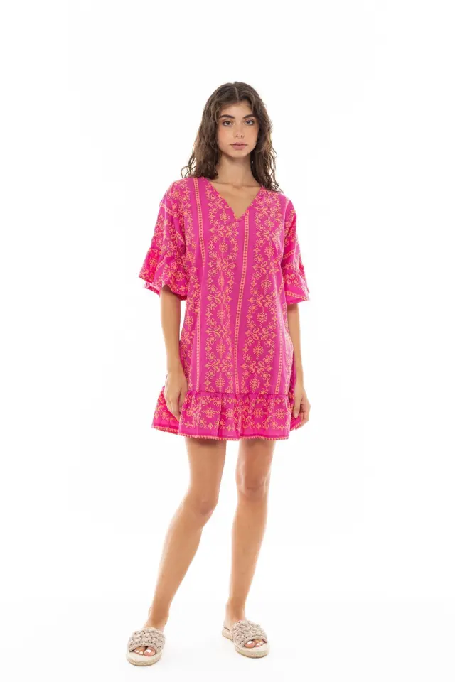 B322 - Hot Pink - BEACHWEAR EMBROIDERY ORANGE