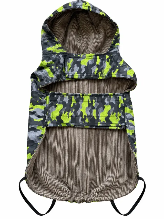 Αδιάβροχο Παλτό Σκύλου WOOF MODA Camouflage με Κοτλέ Επένδυση – M 32cm 2