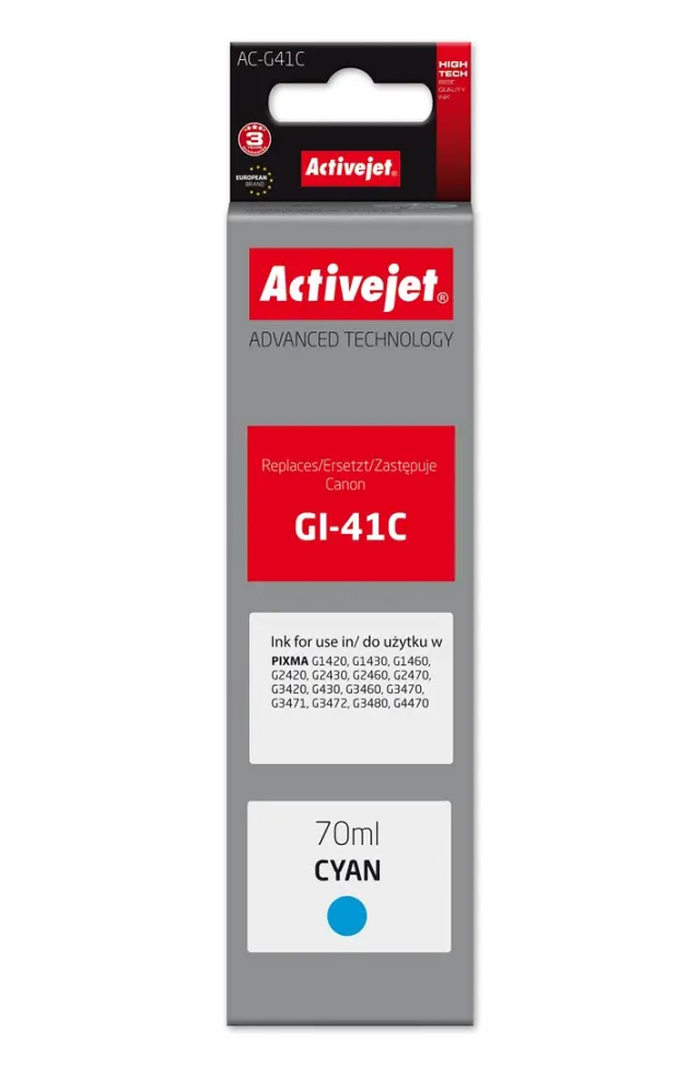Activejet AC-G41C Ink Bottle (Replacement Canon GI-41C 4543C001; Supreme; 70 ml; Cyan)