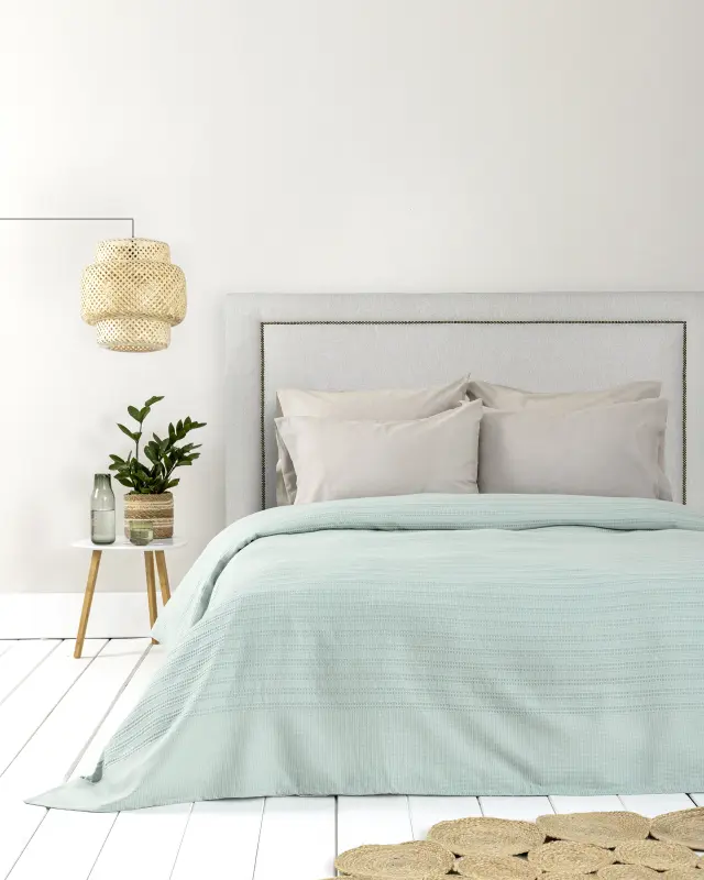Κουβέρτα 240x260 King Size 200gsm Πικέ Nima Dune 100% βαμβακερό- Minty Blue