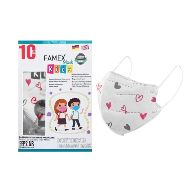 Μάσκα για παιδιά FFP2 Famex KIDS PFE≥95% 10τμχ - Καρδουλες