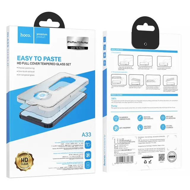 Tempered Glass Hoco A33 9Η Full Screen Protection 0.33mm Apple iPhone 14 Plus 13 Pro Max με Οδηγό Εύκολης Τοποθέτησης 2