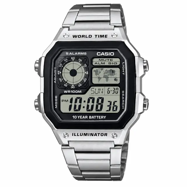 Ανδρικό Ψηφιακό Ρολόι Casio 11-AE-1200WHD-1AVEF Ασημί με Μεταλλικό Μπρασελέ