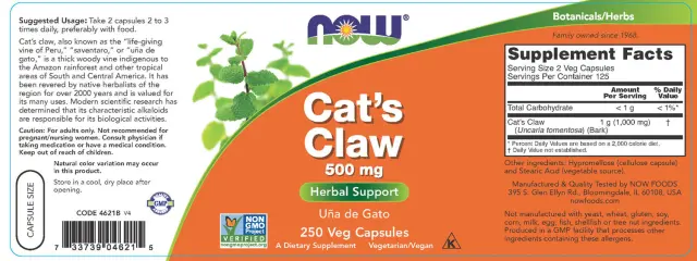 Now Foods Cat's Claw 500 mg Veg Capsules 2