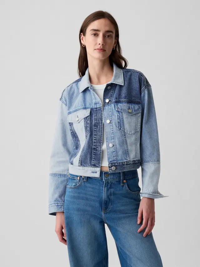 Μπλε Cropped Patchwork Icon Τζιν Μπουφάν Medium indigo - S