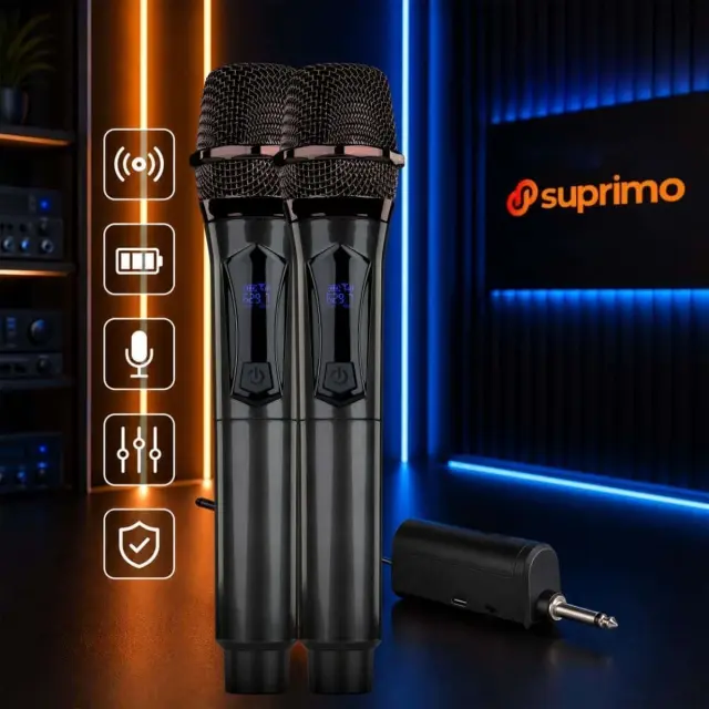 SUPRIMO K-MIC SET dual rechargeable 2.4 GHz wireless microphone set with 6.35 mm jack receiver for karaoke 3