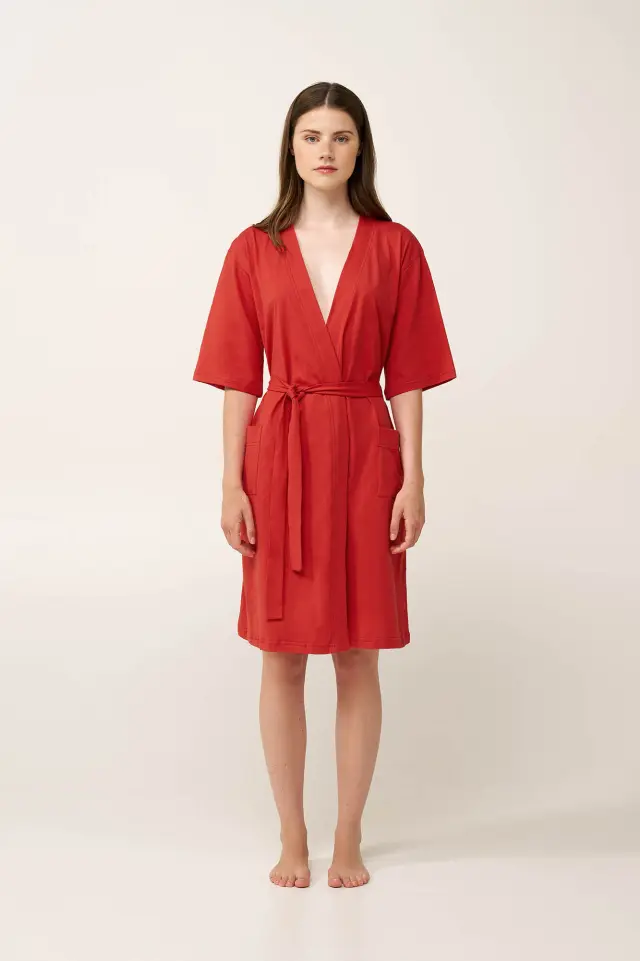 Γυναικείο Σταυρωτή Ρόμπα Βαμβακερή Vamp 24263 RED AURORA 2