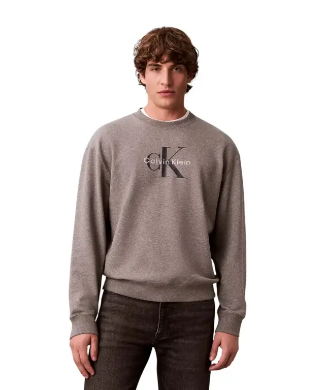 Calvin Klein - Ανδρικό Φούτερ Hoodie 350Terry Monologo Loose Fit LV04RD242G-P7E Γκρι - XL