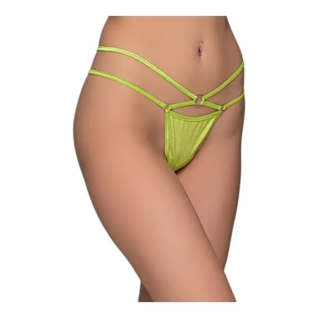 Milena Γυναικείο Micro G-String Γυαλιστερό με Διπλά Λάστιχα & Κρικάκια, Χρώμα Lime