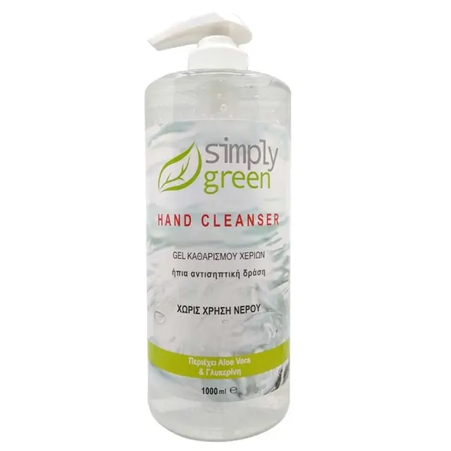SIMPLY GREEN Αντισηπτικό Χεριών με 70% αλκοόλη, Aloe Vera και Γλυκερίνη 1000ml