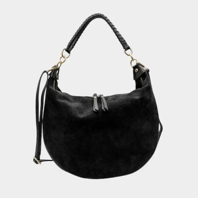 Suede Δερμάτινη Τσάντα Ώμου Cherry Paris Nadine 4165 Μαύρο - ONESIZE