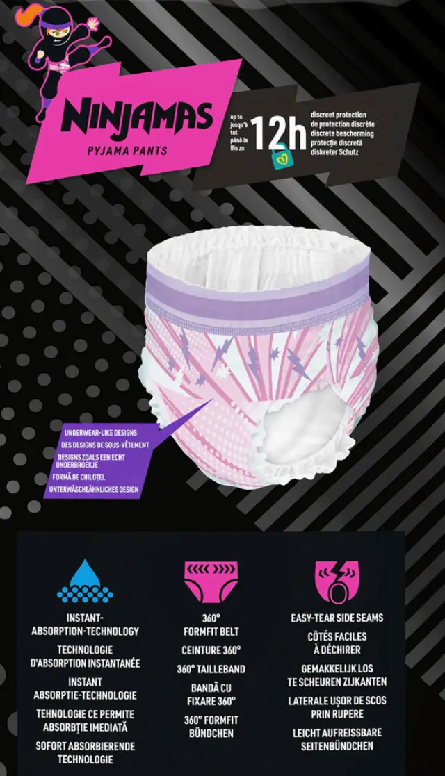 Pampers Πάνες Βρακάκι Ninjamas Girl για 17-30kg 60τμχ 3