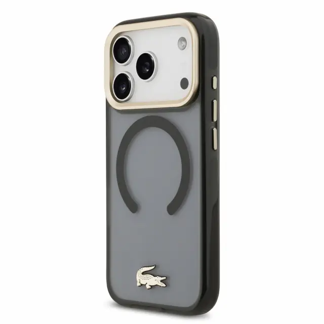 Lacoste PC/TPU Frosted Finish Gold Logo MagSafe Case for iPhone 18 Pro Black 2