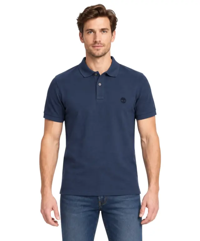 Timberland - Ανδρικό Κοντομάνικο T-shirt Polo Slim Fit Mε Λογότυπο Oyster River TB0A2BS1-288 Μπλε Ρουαγιάλ - S 2