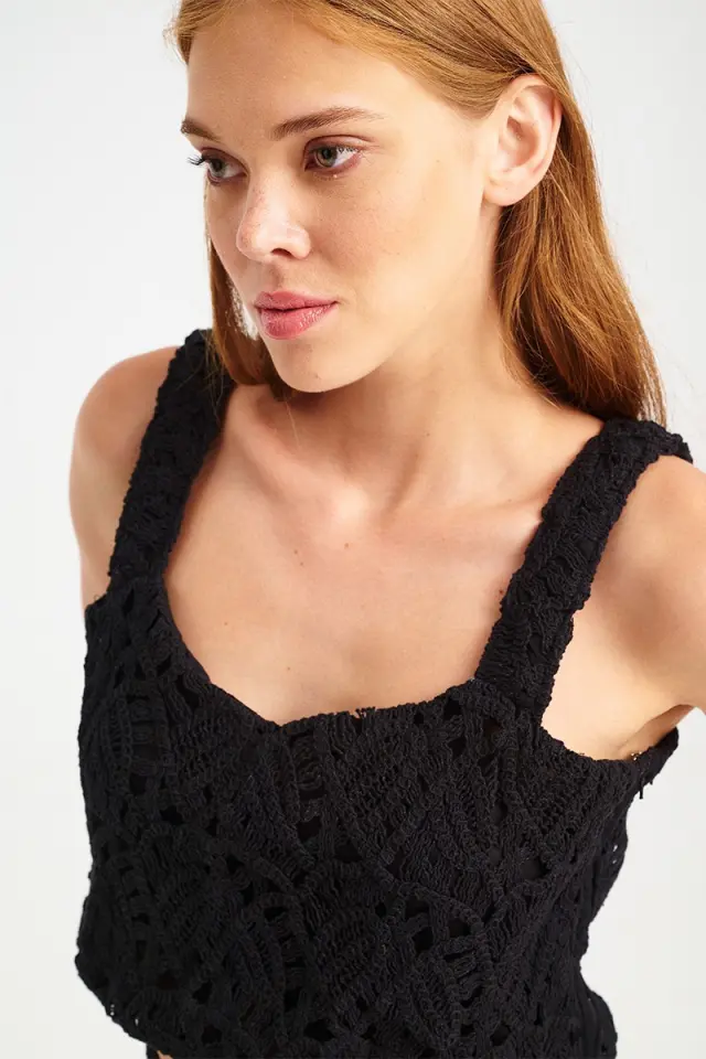 Crop Τοπ Crochet με Τετράγωνη Λαιμόκοψη KALINTA TOP - L 3