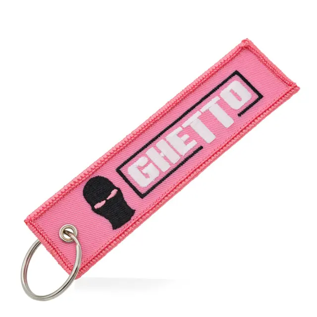 Ghetto Logo Keychain Ring Pink Color | Embroidered Street Keyring
