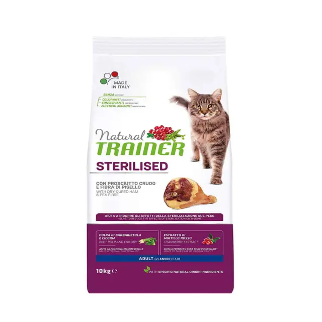 Natural Trainer Low Grain Cat Adult Sterilised με Προσούτο 10Kg Μονόχρωμο